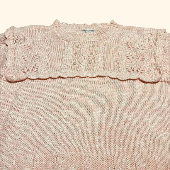 Vintage 80s Ashley S. Pastel Pink Pearl Detail Pullover Sweater- Size M - Picture 2 of 7